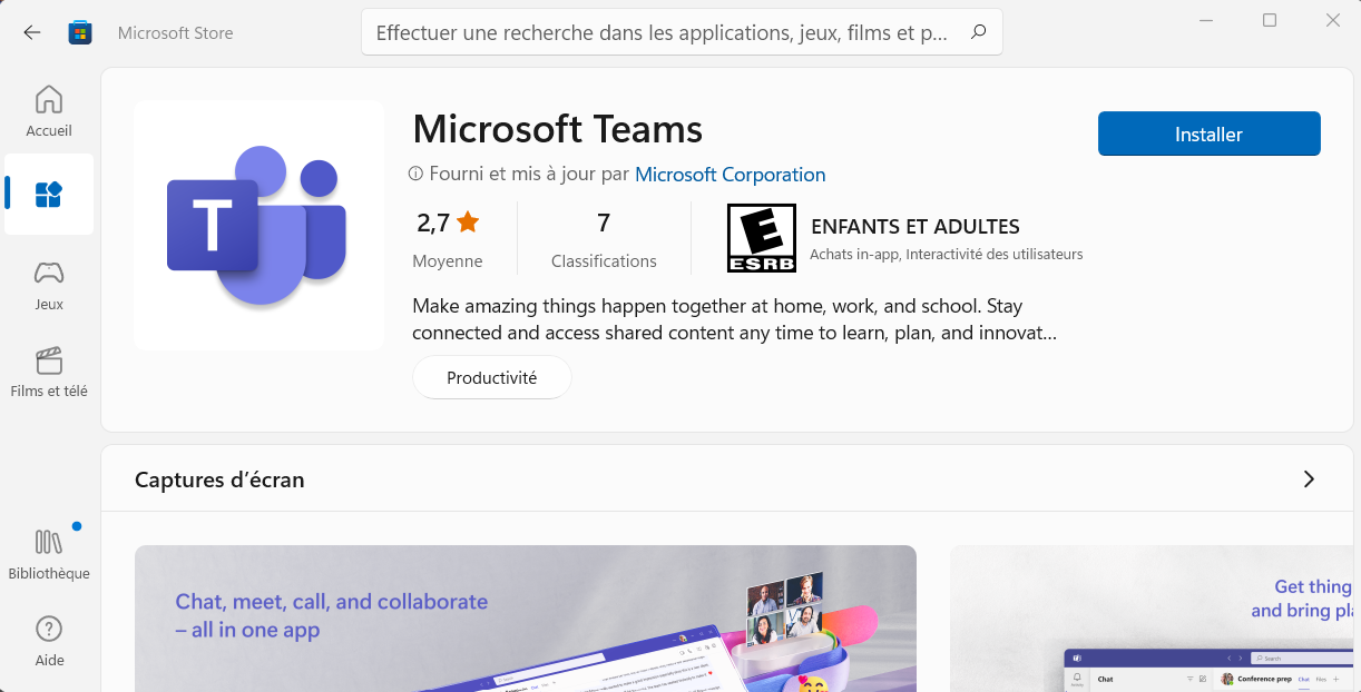Microsoft Teams est maintenant dans le Microsoft Store